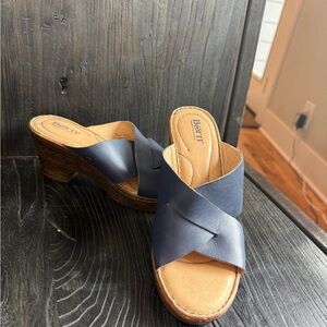 Børn Navy Blue Leather Wedge Slide Sandals – Women’s 9M